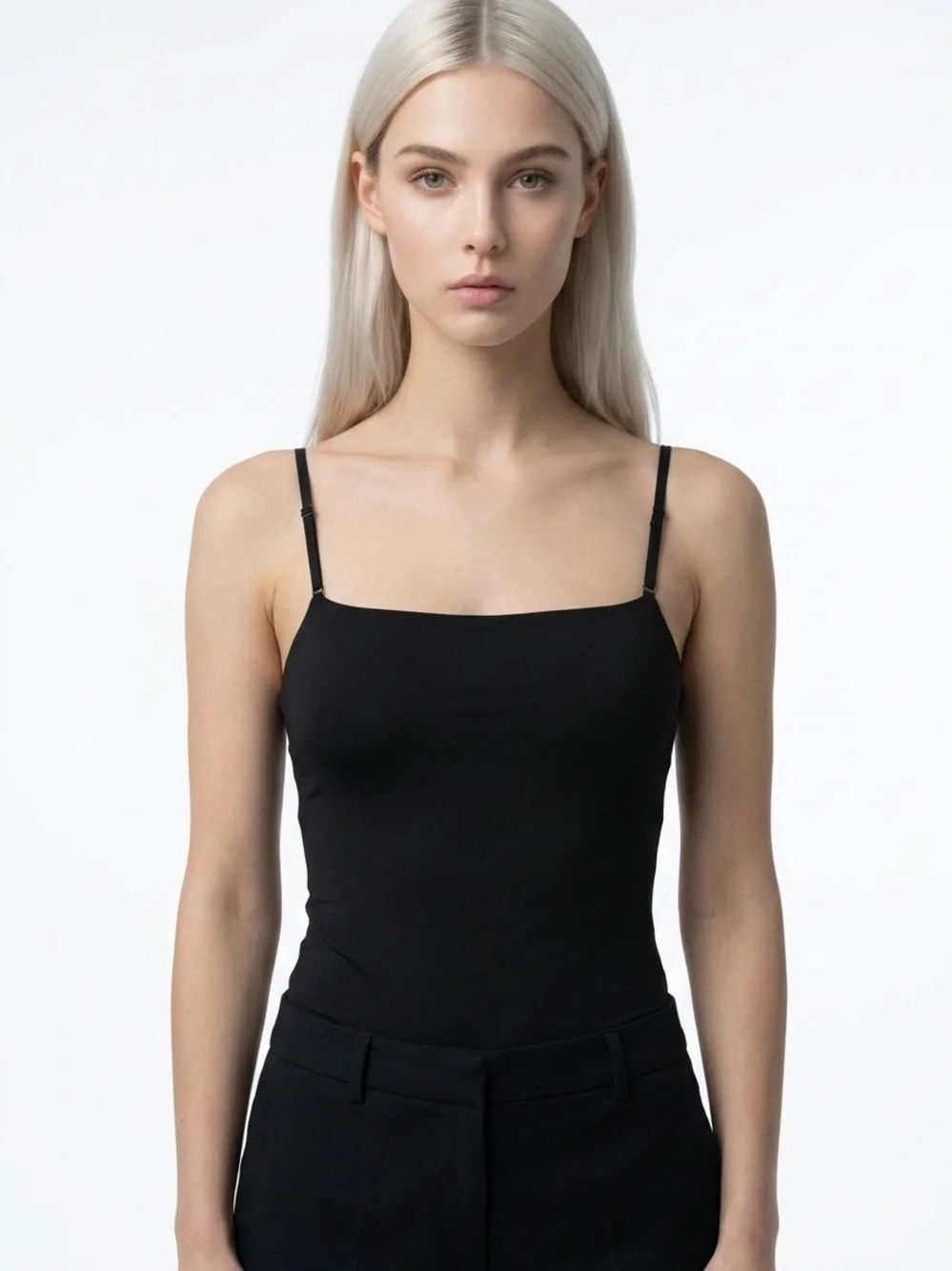 EXPRESS | NEW Body Contour Black Square Neck Thin-Strap Bodysuit Women’s Size L